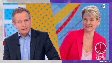 The Tank top in silk with openwork mesh of Nathalie Rihouet in Télématin from the 21/03/2018
