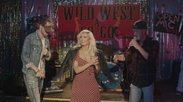 Bebe Rexha's red polka dot dress as seen in Meant to Be music video