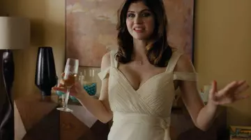 White dress for engagement party worn by Avery Martin (Alexandra Daddario) as seen in When we first met