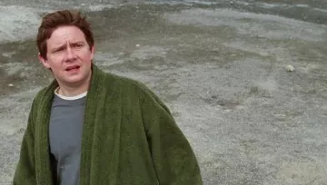The bathrobe green of Arthur Dent (Martin Freeman) in H2G2