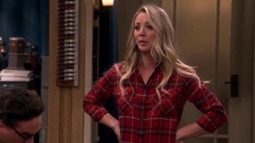 Vince Red Plaid Shirt worn by Penny (Kaley Cuoco) as seen in The Big Bang Theory S10E20