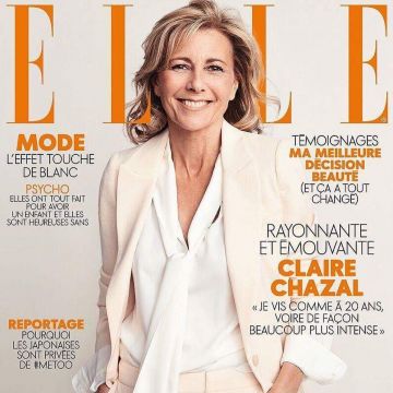 Jacket blazer pink of Claire Chazal on the cover of Elle Magazine N°3775