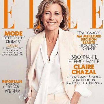 The pants clips pink of Claire Chazal on the cover of Elle Magazine N°3775