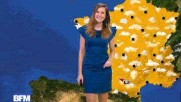 La robe bleue à volants de Daniela Prepeliuc dans La météo de BFMtv du 19/04/2018