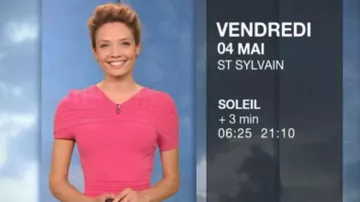 La robe rose de Gennifer Demey dans La météo de M6 du 03/05/2018