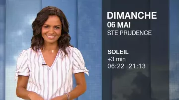Le top à rayures manches ornées d'un nœud de Laurence Roustandjee dans La météo de M6 du 05/05/2018