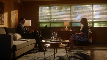 The gray dress and flowers Ted Baker London Linda Martin (Rachael Harris) in Lucifer S03E17