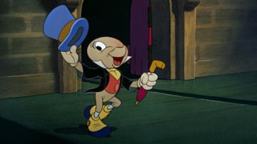 El traje de Jiminy Cricket en la caricatura de Pinocho