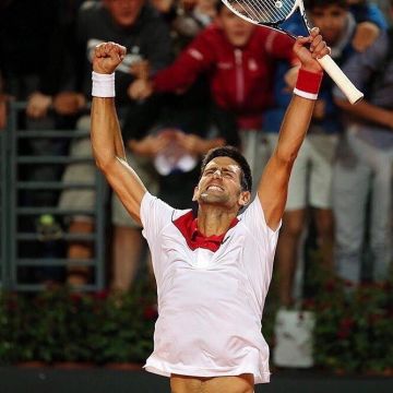 Red Lacoste Color Block Polo worn by Novak Djokovic on Instagram