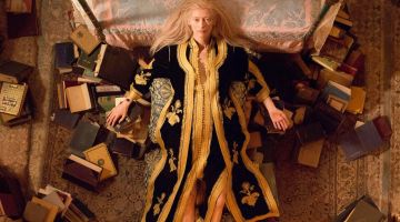 The embroidered coat black and gold of Eve (Tilda Swinton) in Only Lovers Left Alive