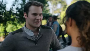 Michael Kors Leather Trim Half Zip Sweater worn by Bryce Walker (Justin Prentice) as seen in 13 Reasons Why S02E01