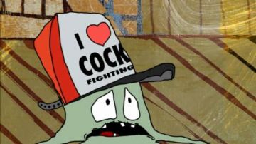 "J'Aime les Combats de coqs" chapeau porté par les Premiers Cuyler comme on le voit dans Squidbillies