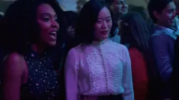 Alice + Olivia Arminda Button Down Ruffled Chiffon Blouse worn by Courtney Crimson (Michele Selene Ang) in 13 Reasons Why S02E13