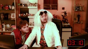 El disfraz del doc de Regreso al futuro en el video de YouTube Las nuevas aventuras de Aladdin - 50/50 (revisión) de LinksTheSun