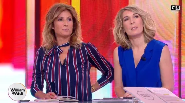 Le top Col en V à lavallière à rayures de Caroline Ithurbide dans #WAM William à midi du 06/06/2018