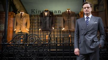 La veste de costume Mr Porter Blue Slim de Harry Hart (Colin Firth) dans Kingsman : Services Secrets