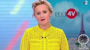 The cocktail dress yellow Ba&sh by Caroline Roux in Télématin from the 12.06.2018