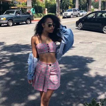 The Mini skirt was plaid style kilt, Leigh-Anne Pinnock (Little Mix) on his account Instagram