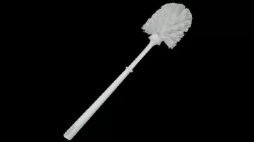 Escoba de inodoro de plástico blanco vista en Point Culture en Disneys (Linksthesun)