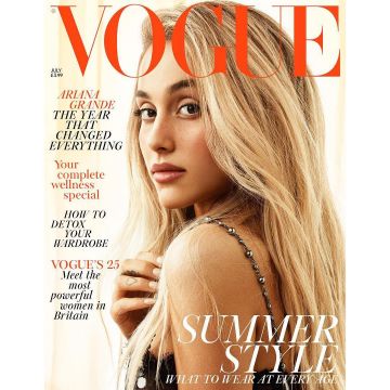 The Chanel gown with beaded shoulder straps worn by Ariana Grande on the cover of Vogue UK on the post Instagram of British Vogue