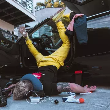 Yellow sneakers Adidas Yeezy 350 worn by Jimmy Charlon on Instagram
