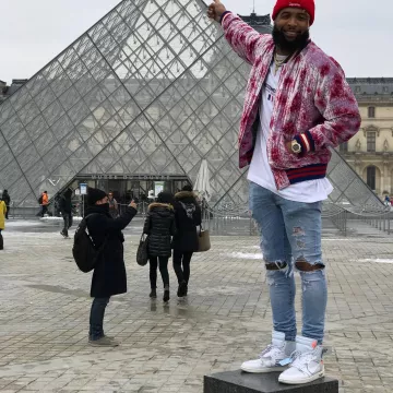 The pair of Air Jordan x Off White Nike AJ I 1 The Ten Part II White, Odell Beckham Jr on his account Instagram