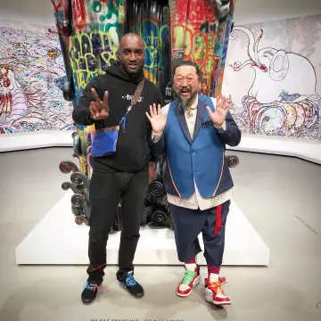 The black sneakers Nike Air VaporMax x Off-White Takashi Murakami at the fondation Vuitton on Instagram