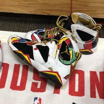 the pair of Nike Air Jordan 7 Retro Oc "miro Olympic" worn by PJ Tucker on his post Instagram