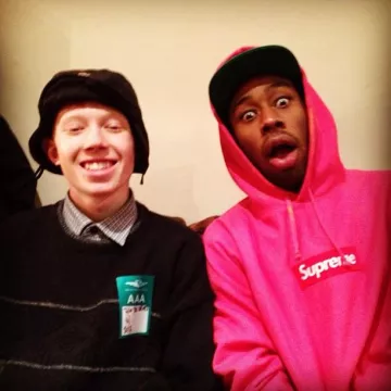The hoody pink Supreme (Box logo) of Tyler The Creator on Instagram