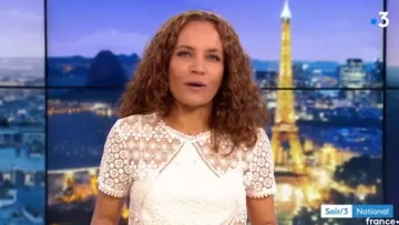 Le Top à guipures blanc de Sandrine Aramon dans Soir 3 du 18/06/2018