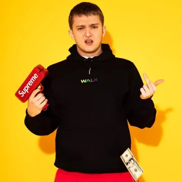 The hoodie black Walk in Paris worn by Vald on the instagram Walk in Paris for "Shoes Up Mag"