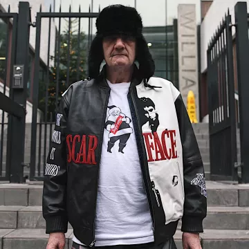 The jacket Supreme scarface black and white bears Lance Walsh on his post Instagram Spotern