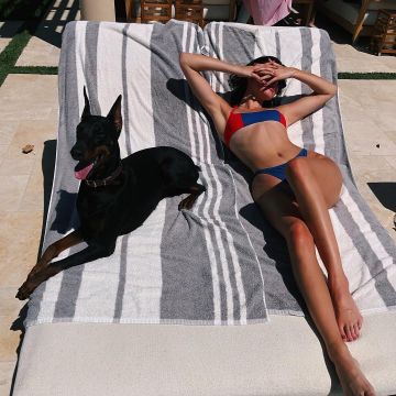 The bottom blue swimsuit, Solid & Striped worn by Kendall Jenner on Instagram