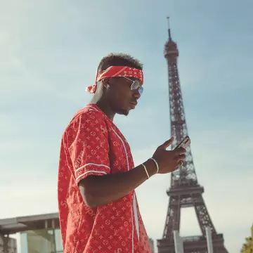Supreme X Louis Vuitton bandana worn by Paul Pogba on his Instagram post