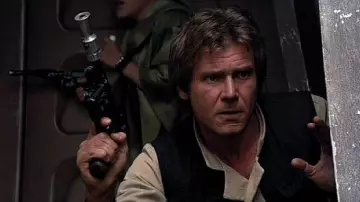 The replica all metal with the Blaster of Han Solo (Harrison Ford) in Star Wars episode VI : return of The Jedi