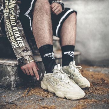 Sneakers white Adidas Yeezy 500 'Super Moon Yellow' Niklas Woyt on his Instagram (@ezcape)