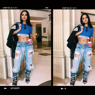 Rebbeca Marie Gomez aka Becky GBecky G black calf sandals on her Instagram account