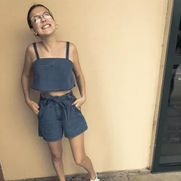 Millie Bobby Brown blue denim top on her Instagram account