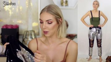 The jeans with holes and sequined black and silver Pretty Little Things by Sandrea in his YouTube video "❥ I test Pretty Little Things..."