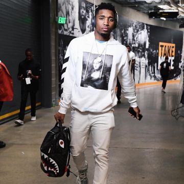 Off White   White Diagonal Monalisa Hoodie worn by Donovan Mitchell on Brkicks's Instagram account