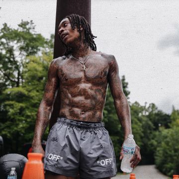 The running shorts grey Off-white worn by Wiz Khalifa on his account Instagram