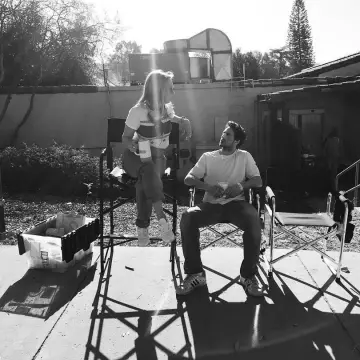 The white shoes Adidas Superstar worn by Aaron Taylor-Johnson on his account Instagram