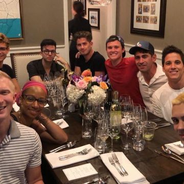 The red t-shirt, V-neck collar, a friend of Steven R. Mcqueen on his account Instagram