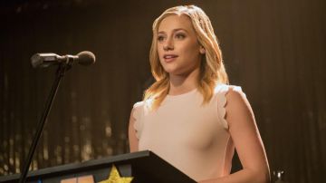 The pink blouse Ted Baker range by Betty Cooper (Lili Reinhart) in Riverdale, Season 1 Episode 13