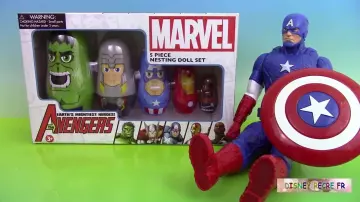 The matrioshka dolls avengers in the youtube video Marvel Avengers Matrioshka Dolls Bags Surprise marvel avengers nesting dolls stacking cups
