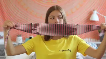 The top of swimsuit, bandeau striped in the YouTube video IN the BOMB FOR THIS SUMMER : BIKINI TRY ON (2018) Justzoe