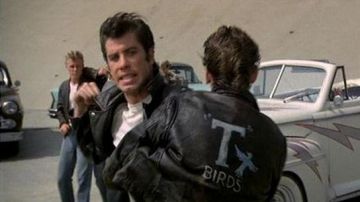 The jacket leather biker jacket T Birds Kenickie (Jeff Conaway) in the movie Grease