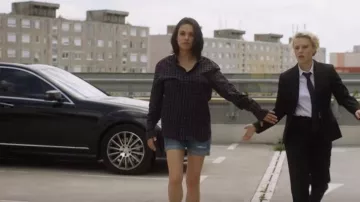 Men checked shirt worn by Audrey (Mila Kunis) in The Spy Who Dumped Me