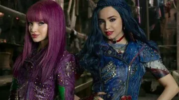 Blue leather jacket worn by Evie's (Sofia Carson) as seen in Descendants 2