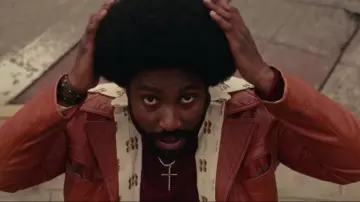 Red leather perfecto worn by Ron Stall­worth (John Da­vid Wa­shing­ton) as seen in Bla­cKkK­lans­man